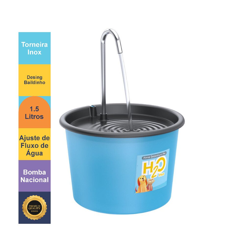 Bebedouro H2O Plus para Cães e Gatos com Torneira Inox 1.5L