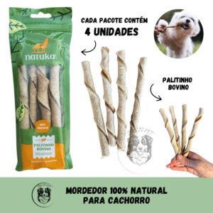 Mordedor Natural para Cachorro - Palitinho de Couro Bovino 4un